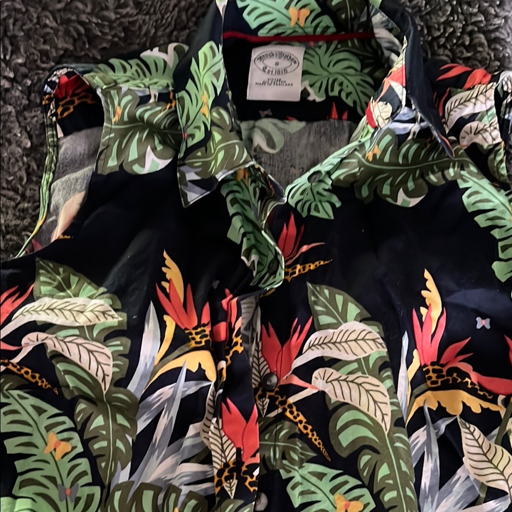 Brooks Brothers Black and Red Blouse with Tropical Print